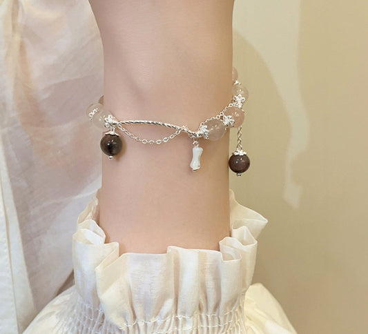 Natural Moonstone Beaded Alloy Bracelet