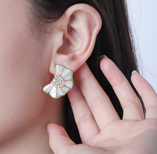Colored Stone Enamel Earrings 18k Gold Plated Butterfly Earrings