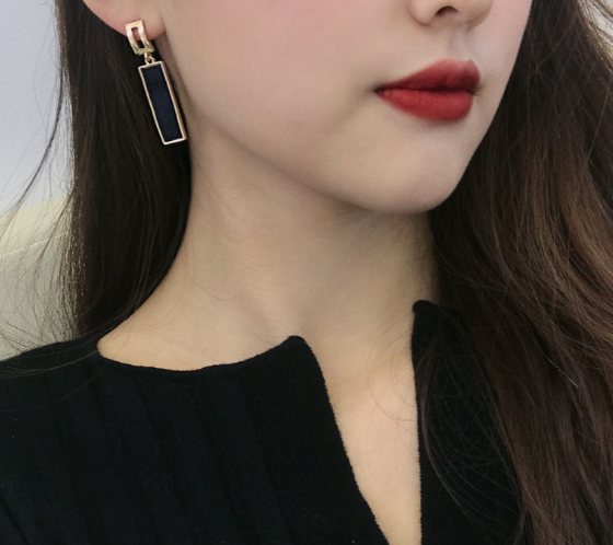 Square Earrings with Elegant Black Resin Inserts