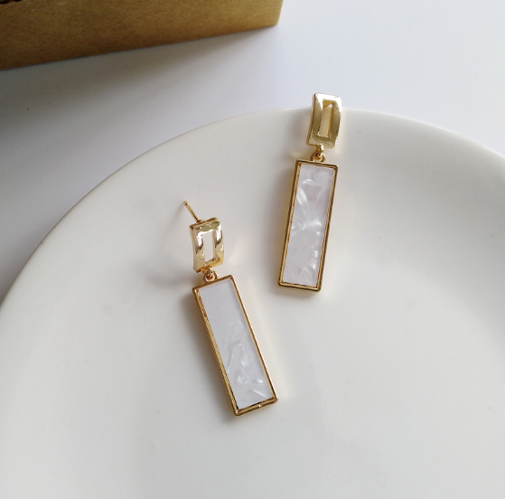 Square Earrings with Elegant Resin Inserts