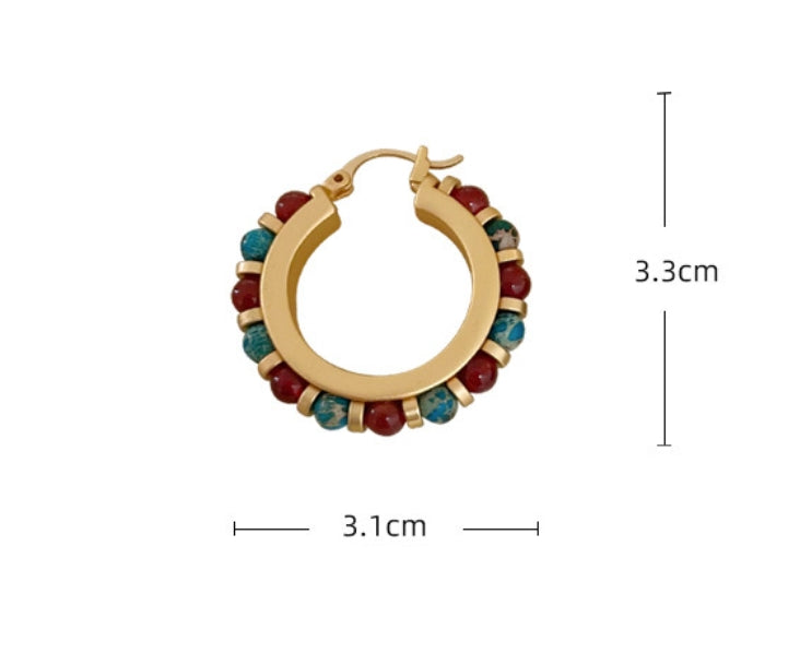 Natural Stone Beaded Hoop Earrings