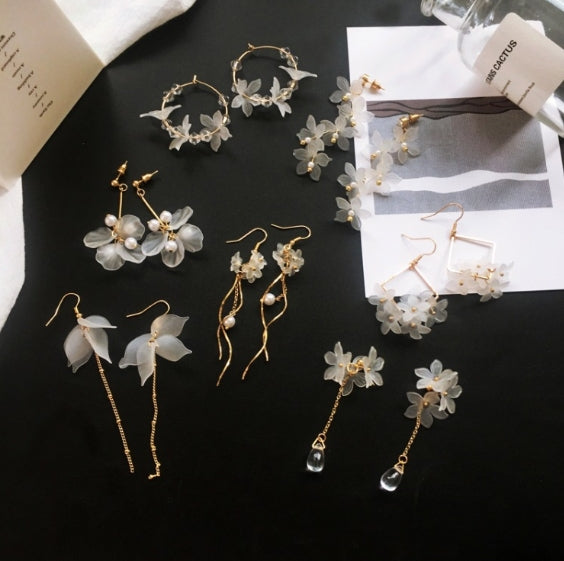 Fairy Series White Flowers Drop Earrings