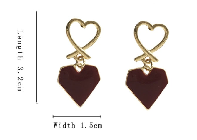 Double Heart Silver-Coated Copper Drop Earrings