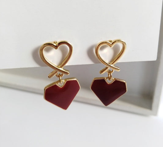 Double Heart Silver-Coated Copper Drop Earrings
