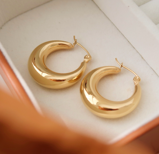 oval earrings gold plated smooth titanium steel 25mm